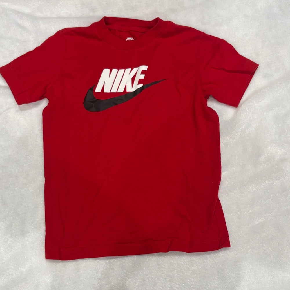 Nike Red Tee with White Logo and Black Swoosh Boys
